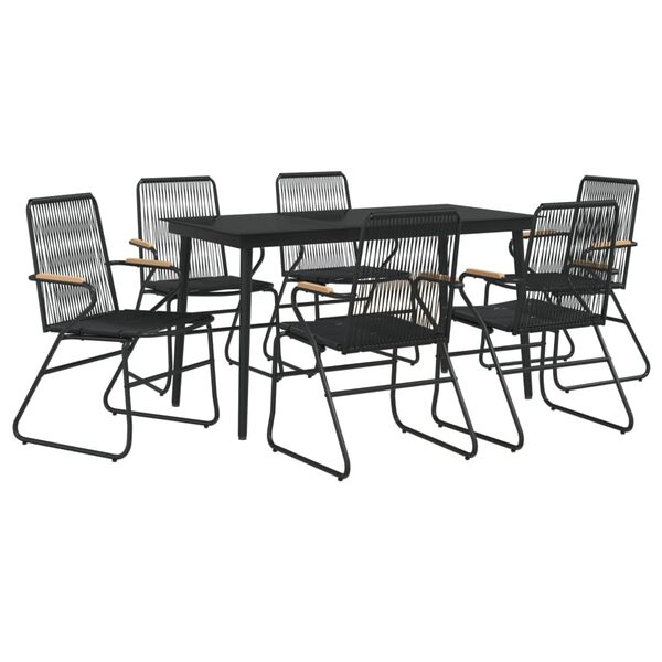 vidaXL 7 Piece Garden Dining Set Black PVC Rattan