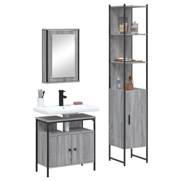 vidaXL 3 Piece Bathroom Furniture Set Grey Sonoma Engineered Wood