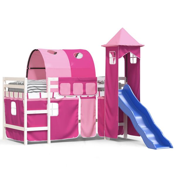 vidaXL Kids' Loft Bed with Tower without Mattress Pink 80x200 cm