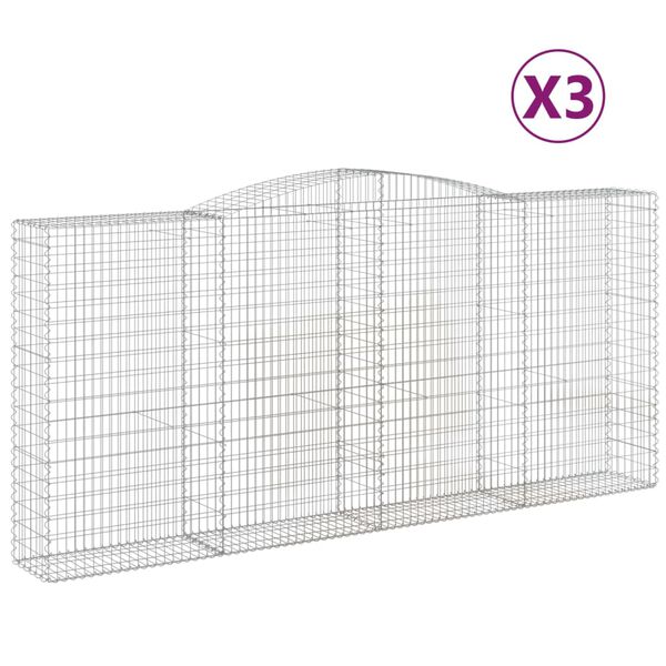 vidaXL Arched Gabion Baskets 3 pcs 400x50x180/200 cm Galvanised Iron