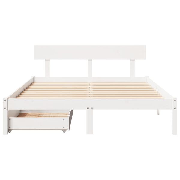 vidaXL Bed Frame without Mattress White 150x200 cm King Size Solid Wood Pine