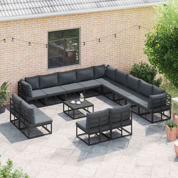 vidaXL Garden Sofa Set with Cushion 14 pcs Black Aluminium
