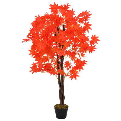 vidaXL Artificial Plant Maple Tree with Pot Red 120 cm