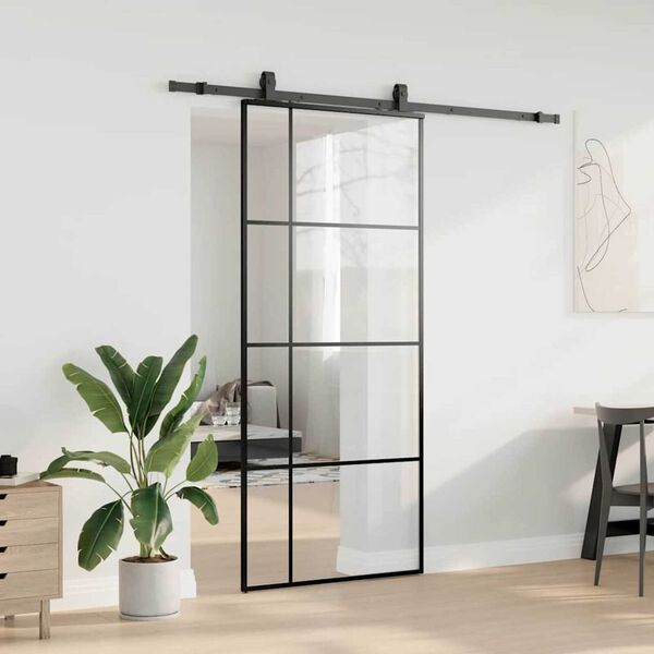 vidaXL Sliding Door with Hardware Set Black 90x205 cm ESG Glass