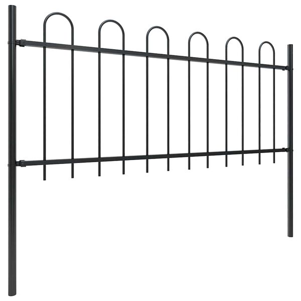 vidaXL Garden Fence with Hoop Top Steel 359x80 cm Black