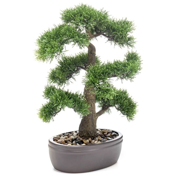 Emerald Artificial Cedar Bonsai on Brown Plate 45 cm