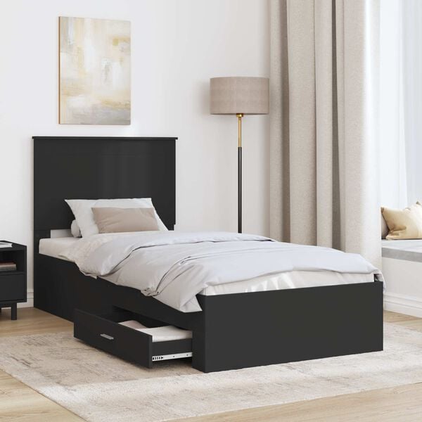 vidaXL Bed Frame Black and Silver 75 x 190 cm Engineered Wood