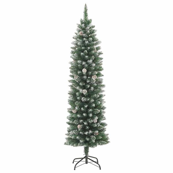vidaXL Artificial Slim Christmas Tree Green and white 210 cm