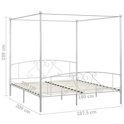 vidaXL Canopy Bed Frame White Metal 6FT Super King