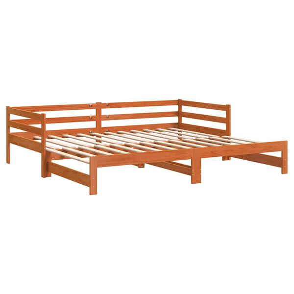 vidaXL Daybed with Trundle without Mattress Wax Brown 90x200 cm Solid Wood