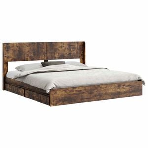 vidaXL Bed Frame with Storage and Headboard Smoked Oak 180 x 200 cm