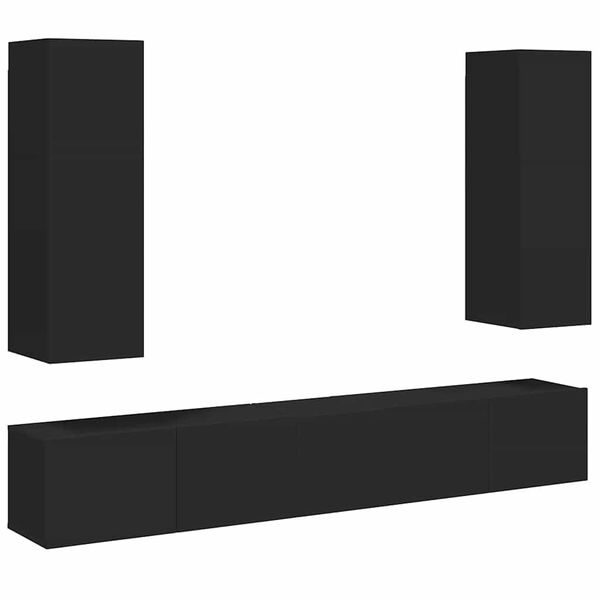 vidaXL 5 Piece TV Cabinet Set Black Engineered Wood
