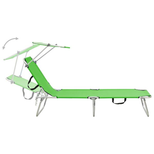 vidaXL Folding Sun Lounger with Canopy Green Aluminium