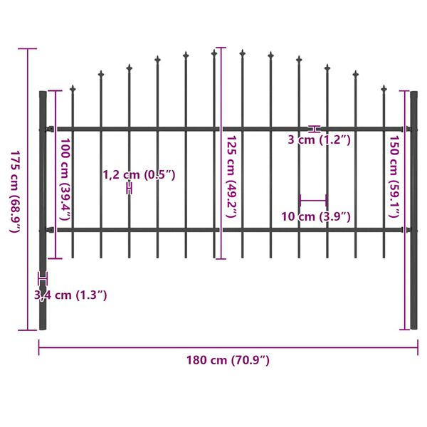 vidaXL Garden Fence Woerden with Spear Top Steel 170x125 cm Black