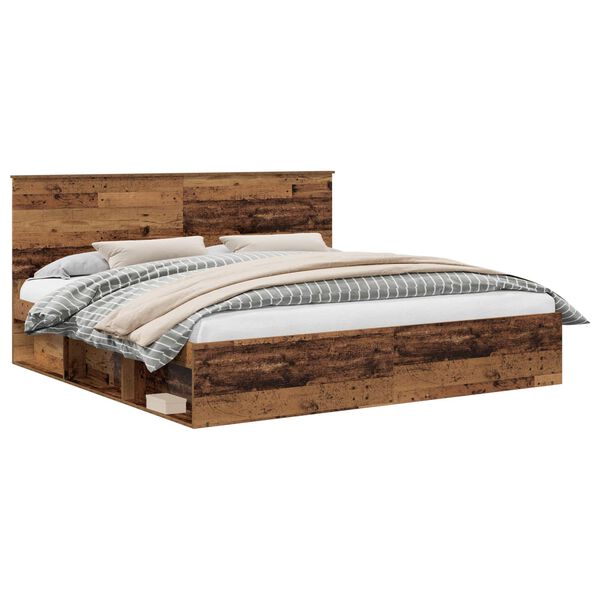 vidaXL Bed Frame with Headboard Old Wood 200 x 200 cm Solid Pine Wood