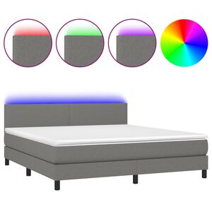 vidaXL Box Spring Bed with Mattress&LED Dark Grey 160x200cm Fabric