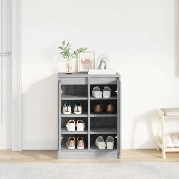 vidaXL Shoe Cabinet Grey Sonoma 57x34x76 cm Engineered Wood
