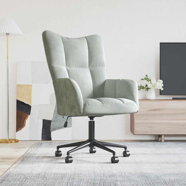 vidaXL Relaxing Chair with Wheel Light Grey 69 x 61.5 x 102 cm Velvet
