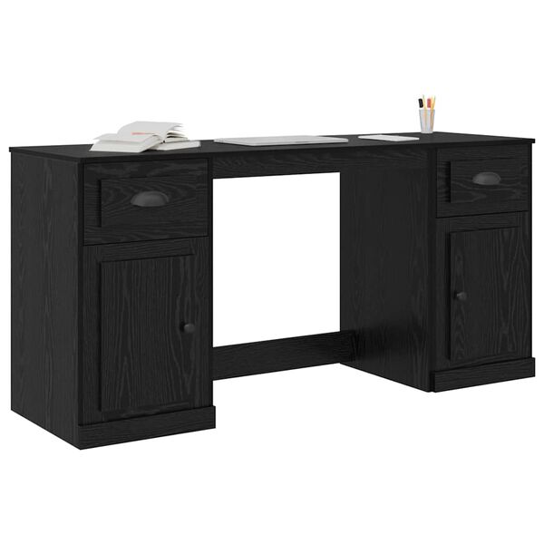 vidaXL Desk with Cabinet Black Oak 154.5 x 50 x 75 cm Engineered Wood