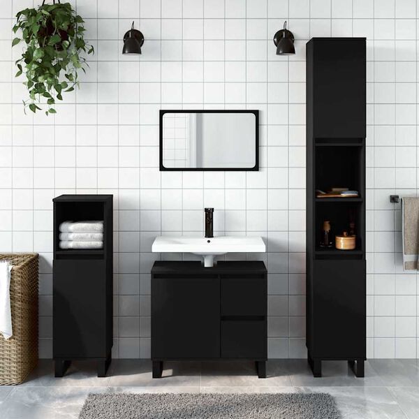 vidaXL Bathroom Cabinet Black 65x33x60 cm Engineered Wood