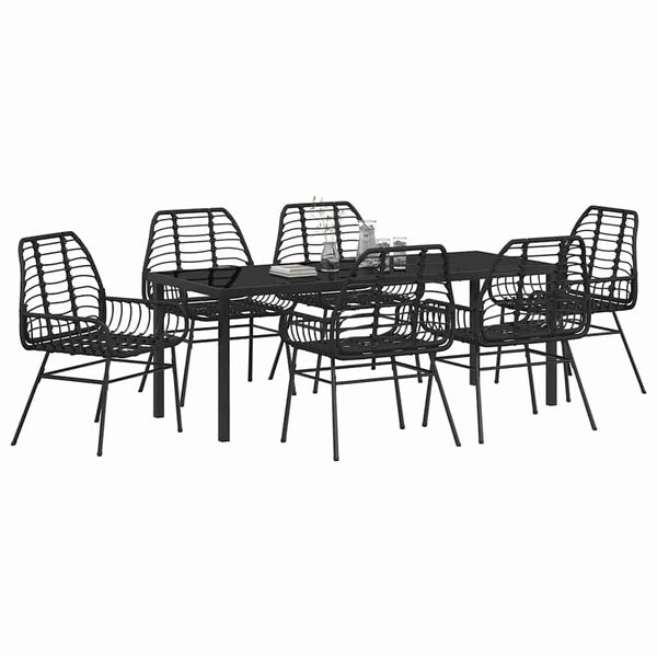 vidaXL Garden Dining Set 7 pcs Black Poly Rattan