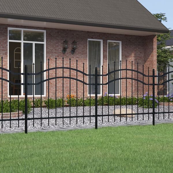 vidaXL Garden Fence with Spear Top Black 239x100 cm Powder-coated Steel