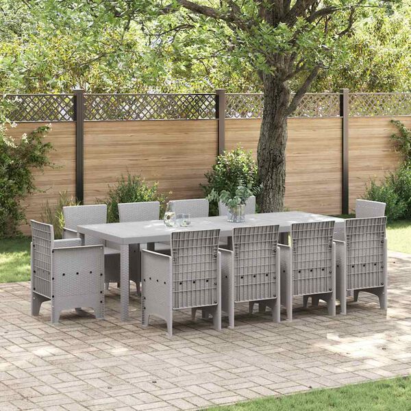 vidaXL Garden Dining Set 11 pcs Light Grey Polypropylene