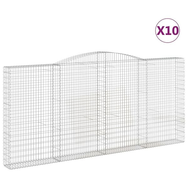 vidaXL Arched Gabion Baskets 10 pcs 400x30x180/200 cm Galvanised Iron