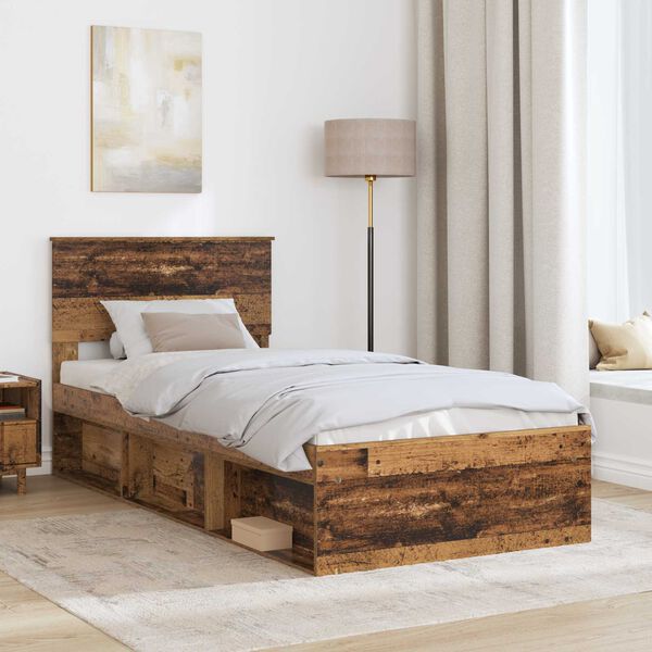 vidaXL Bed Frame with Headboard Old Wood 100 x 200 cm Engineered wood