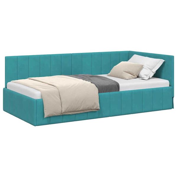 vidaXL Corner Bed Frame Turquoise 100 cm x 200 cm Velvet