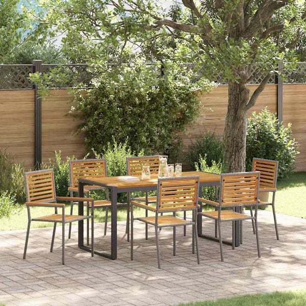 vidaXL Garden Dining Set 7 pcs Grey and Brown Poly Rattan