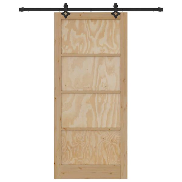 vidaXL Sliding Door Natural and Black 93 x 211 cm Solid Pine Wood