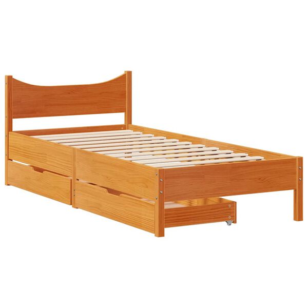 vidaXL Bed Frame with Drawers Wax Brown 90x190 cm Single Solid Wood Pine