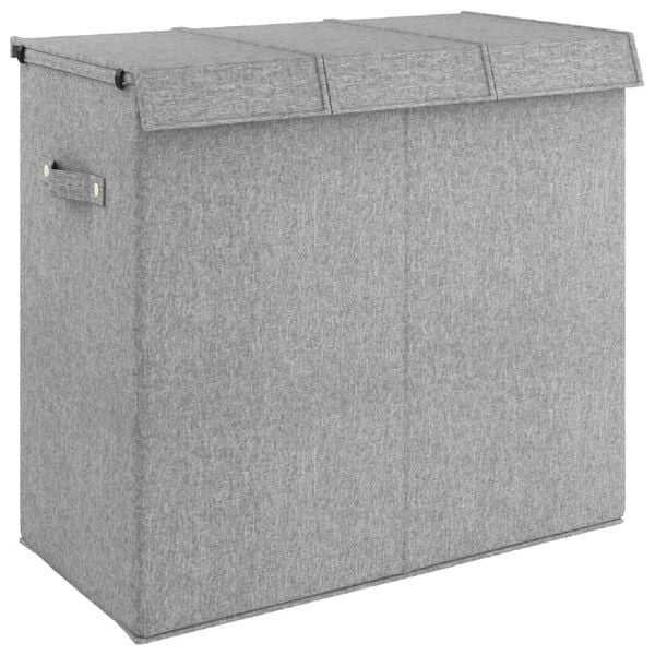 vidaXL Foldable Laundry Hamper Grey 64.5x34.5x59 cm Faux Linen Fabric