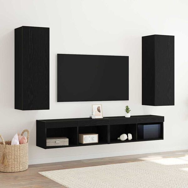 vidaXL Wall TV Cabinet Wall-mounted 2 pcs Black Oak 30.5 x 30 x 90 cm