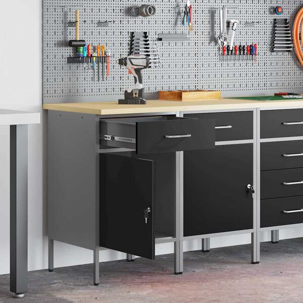 vidaXL Work Cabinet with Drawer 2 pcs Black and Grey 100 x 55 x 85 cm