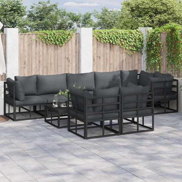 vidaXL Garden Sofa Set with Cushion 8 pcs Black Aluminium