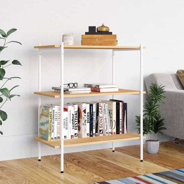 vidaXL 3-Tier Shelving Unit White and Oak 80x40x92 cm
