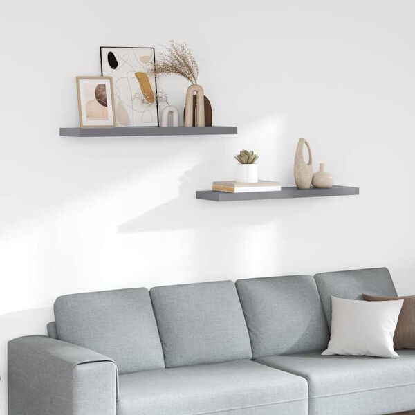 vidaXL Floating Wall Shelves 2 pcs Grey 90x23.5x3.8 cm MDF