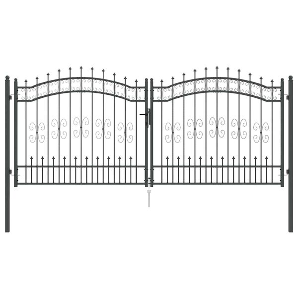 vidaXL Fence Gate with Spear Top with Lock Grey 305 x 125 cm Steel
