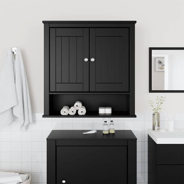 vidaXL Bathroom Wall Cabinet BERG Black 69.5x27x71.5 cm Solid Wood
