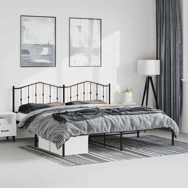 vidaXL Metal Bed Frame without Mattress with Headboard Black 183x213cm