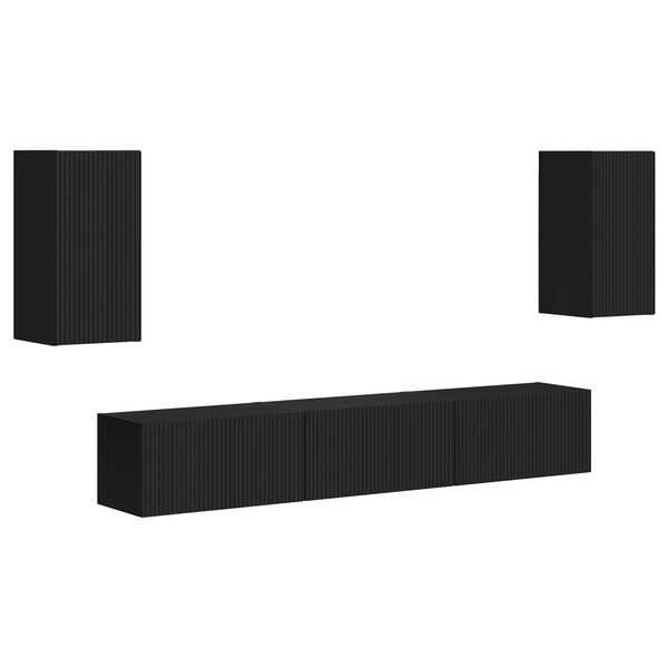vidaXL TV Cabinet Set Wall-mounted 5 pcs Black Engineered Wood