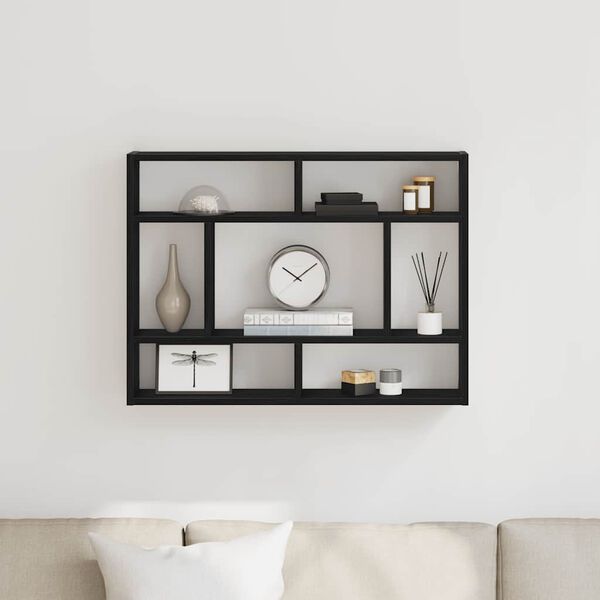 vidaXL Wall Shelf Black Oak 75x16x55 cm Engineered Wood