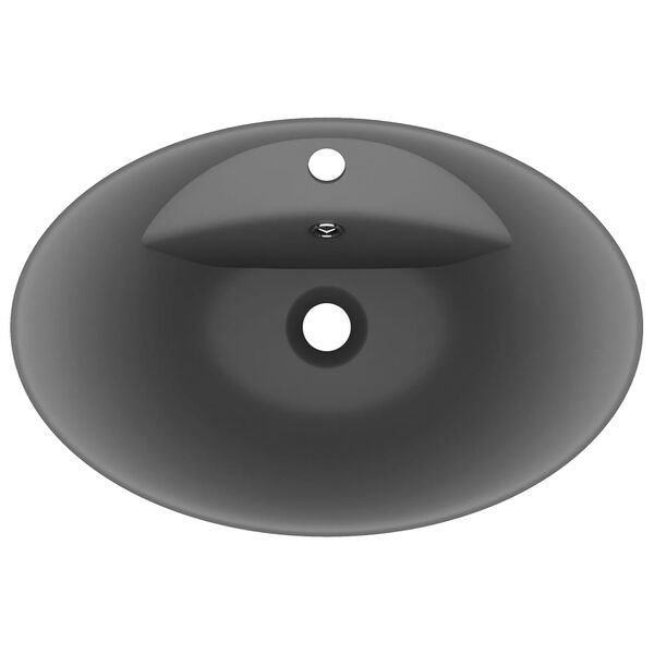 vidaXL Luxury Basin Overflow Oval Matt Dark Grey 58.5x39 cm Ceramic
