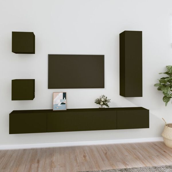 vidaXL 5 Piece TV Cabinet Set Black Engineered Wood