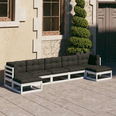 vidaXL 7 Piece Garden Lounge Set with Cushions White Solid Wood Pine