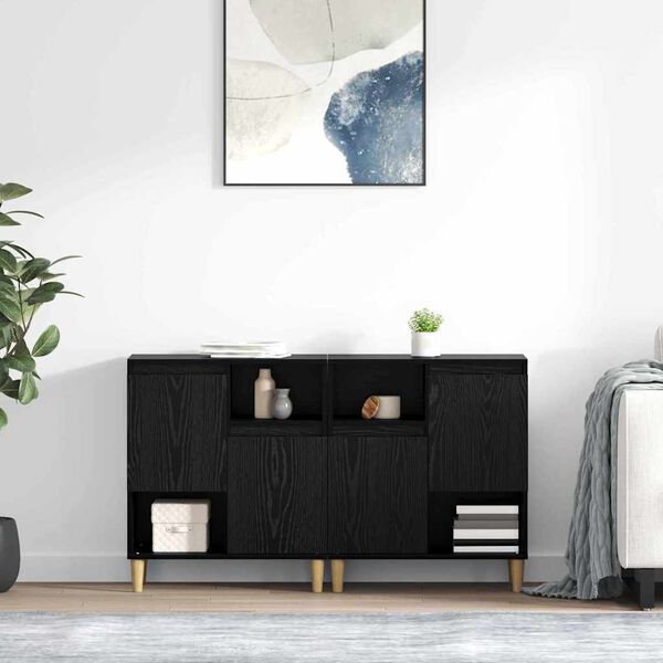 vidaXL Sideboards 2 pcs Black Oak 60 x 35 x 70 cm Engineered Wood