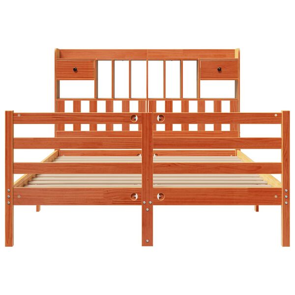 vidaXL Bookcase Bed without Mattress Wax Brown 160x200cm Solid Wood Pine