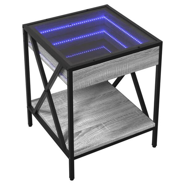 vidaXL Coffee Table with Infinity LED Grey Sonoma 40x40x49 cm